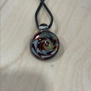 Handmade Swirl Glass Pendant Necklace - Red, White & Yellow